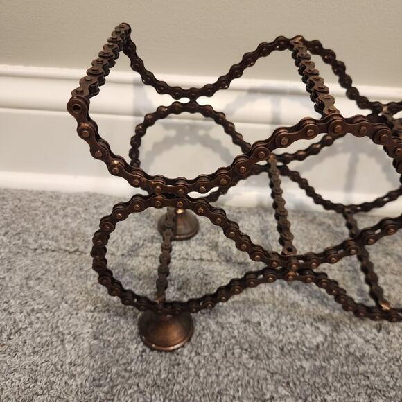 Upcycled Bicycle Chain Wine Rack Copper Metallic Finish Industrial Folk Art - Picture 2 of 4